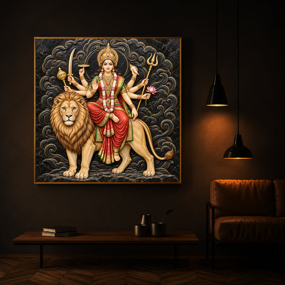 Goddess Durga Modern Luxury Backlight Square Wall Art