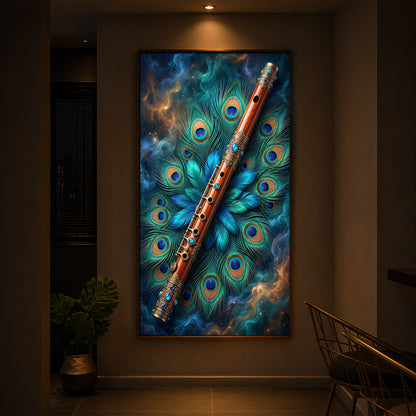 Flute With Peacock Feather Modern Luxury Backlight Vertical Wall Art