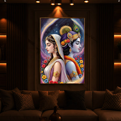 Lord Sri Radhe Krishna Modern Luxury Backlight Vertical Wall Art