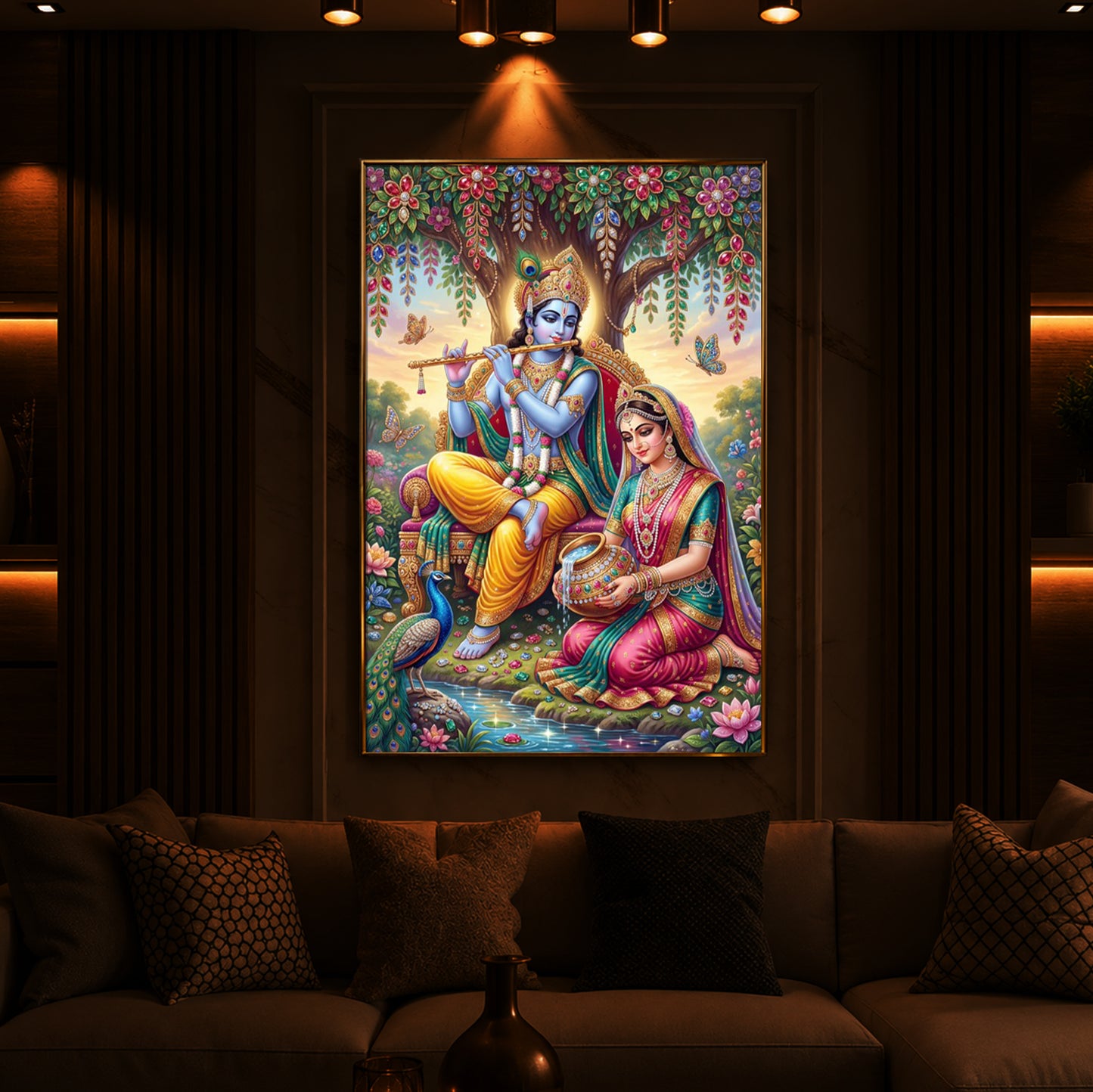 Krishna’s Flute with Radha’s Devotion Modern Luxury Backlight Vertical Wall Art