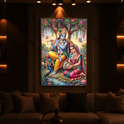 Krishna’s Flute with Radha’s Devotion Modern Luxury Backlight Vertical Wall Art