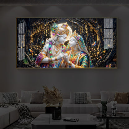 Spiritual Moonlight Radha Krishna Modern Luxury Backlight Horizontal Wall Art