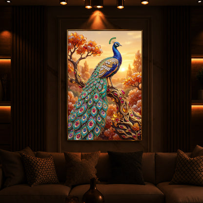 Majestic Peacock Modern Luxury Backlight Vertical Wall Art