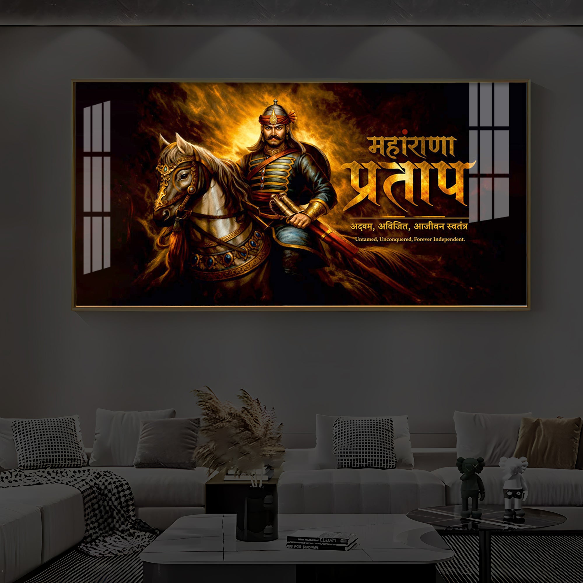 Rajput Warrior Maharana Pratap Modern Luxury Backlight Horizontal Wall Art