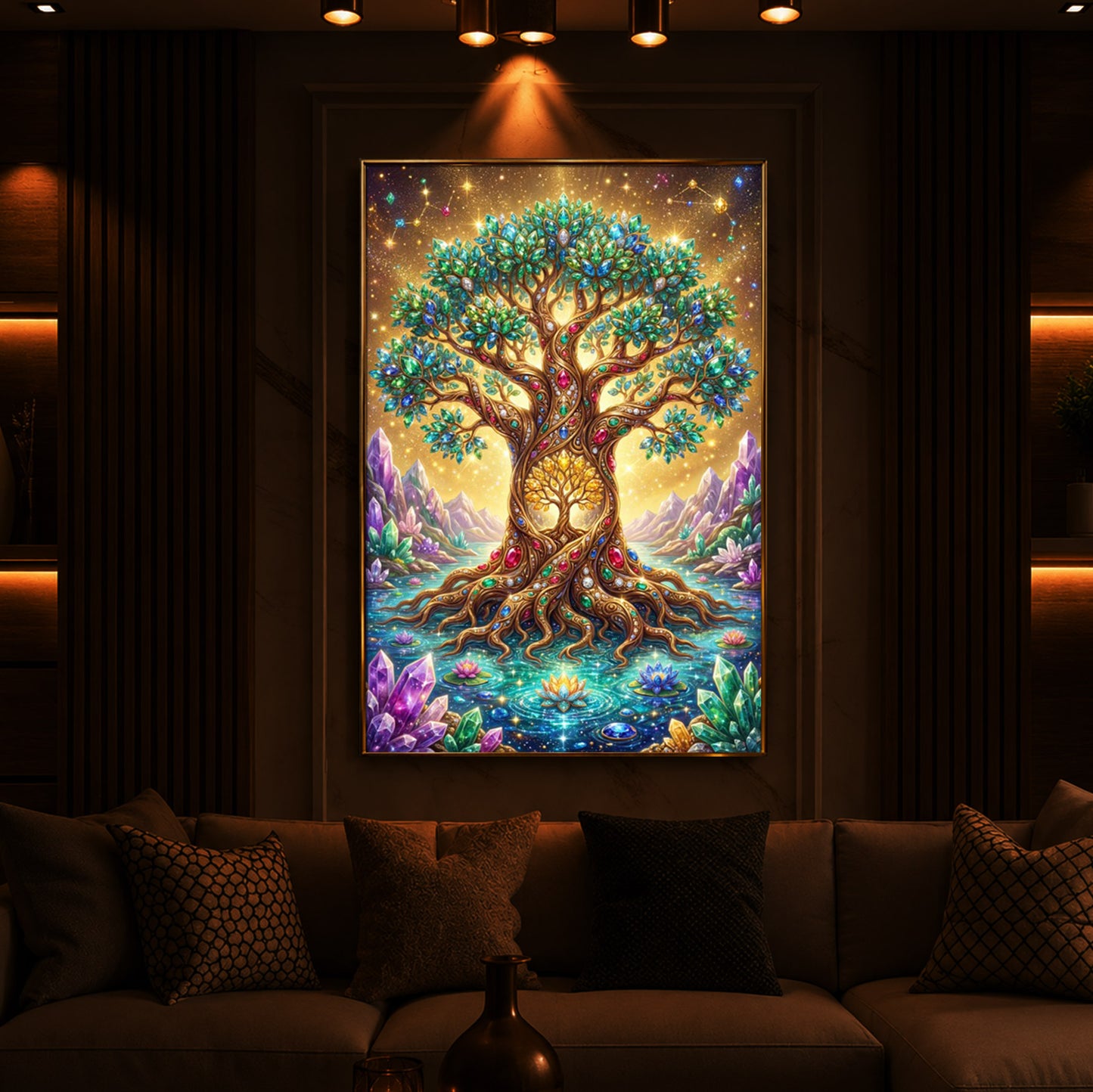 Majestic Tree Of Life Modern Luxury Backlight Vertical Wall Art