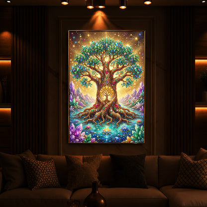 Majestic Tree Of Life Modern Luxury Backlight Vertical Wall Art