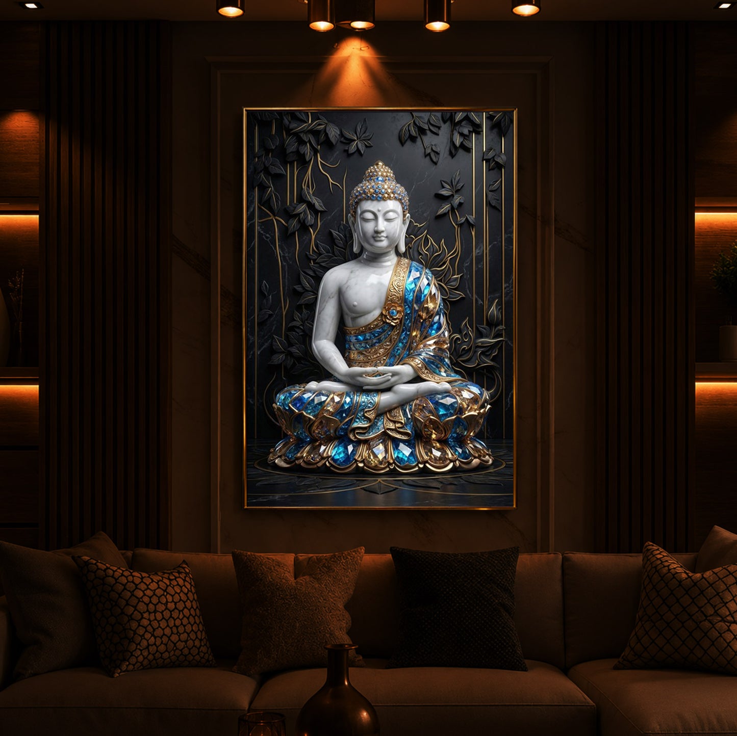 Serene Lord Buddha Modern Luxury Backlight Vertical Wall Art