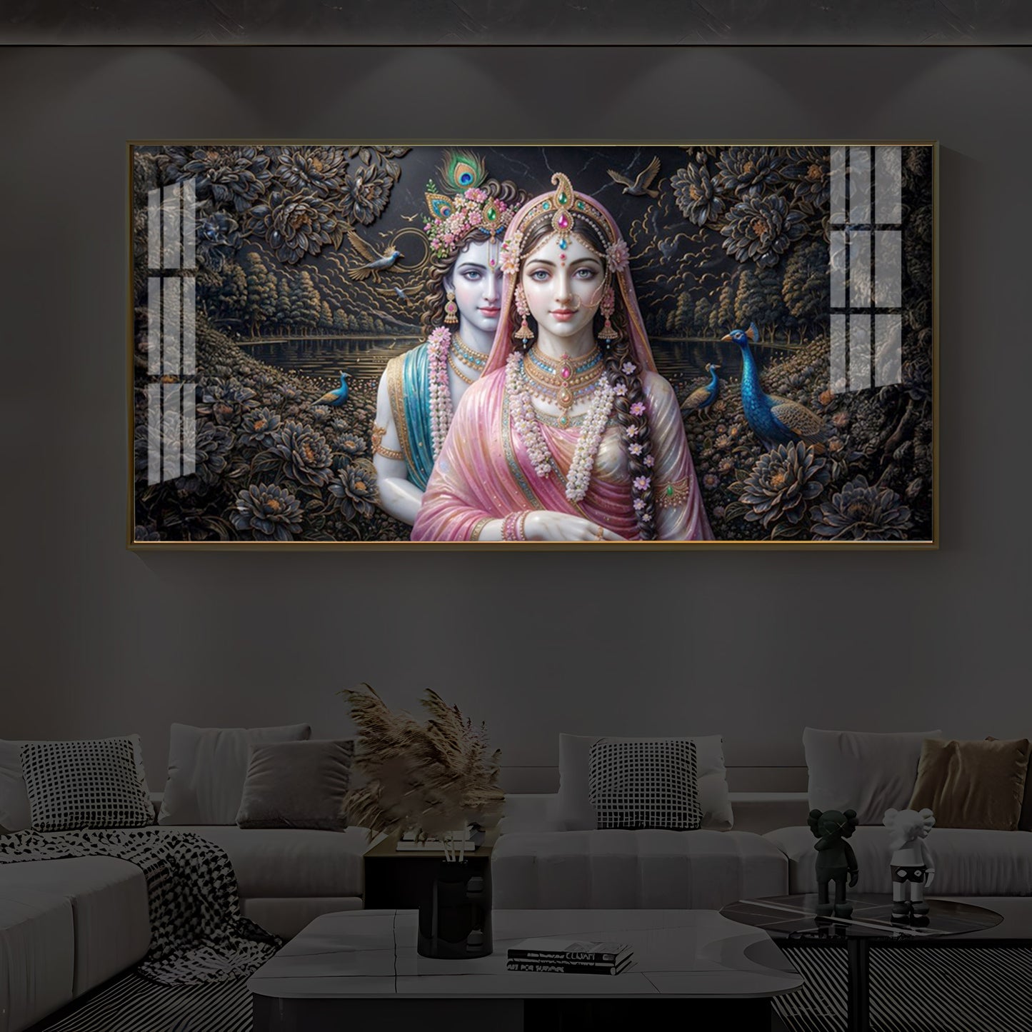 Blissful Radha Krishna Modern Luxury Backlight Horizontal Wall Art