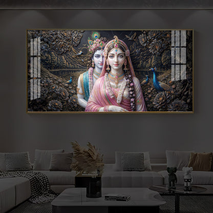Blissful Radha Krishna Modern Luxury Backlight Horizontal Wall Art