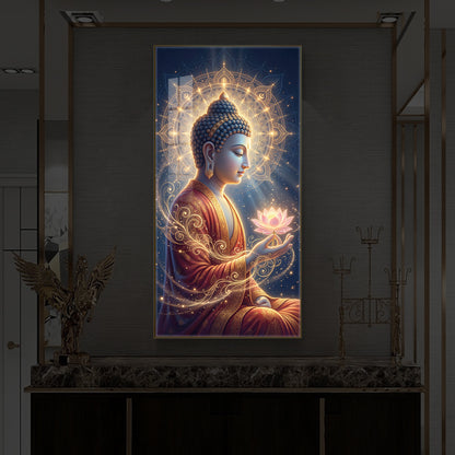 Depiction Of Buddha Modern Luxury Backlight Vertical Wall Art