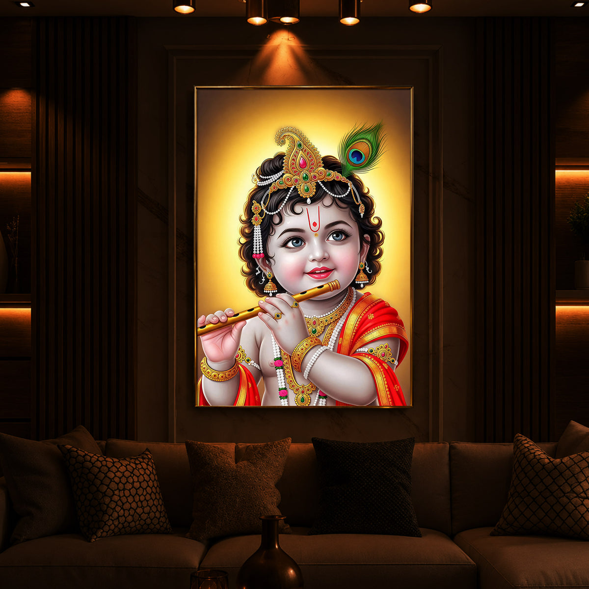 Lord baby Krishna Modern Luxury Backlight Vertical Wall Art