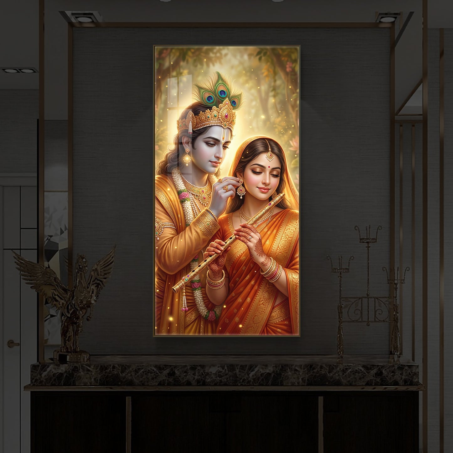 Jai Radha Krishna Modern Luxury Backlight Vertical Wall Art