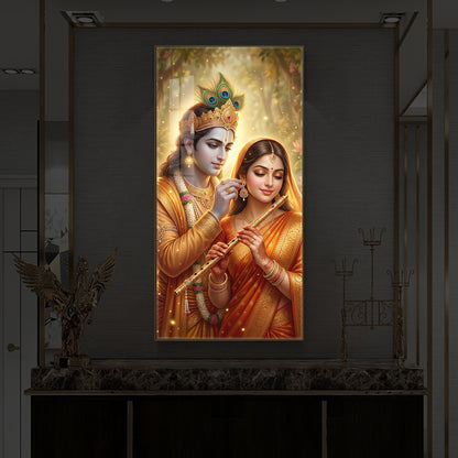 Jai Radha Krishna Modern Luxury Backlight Vertical Wall Art