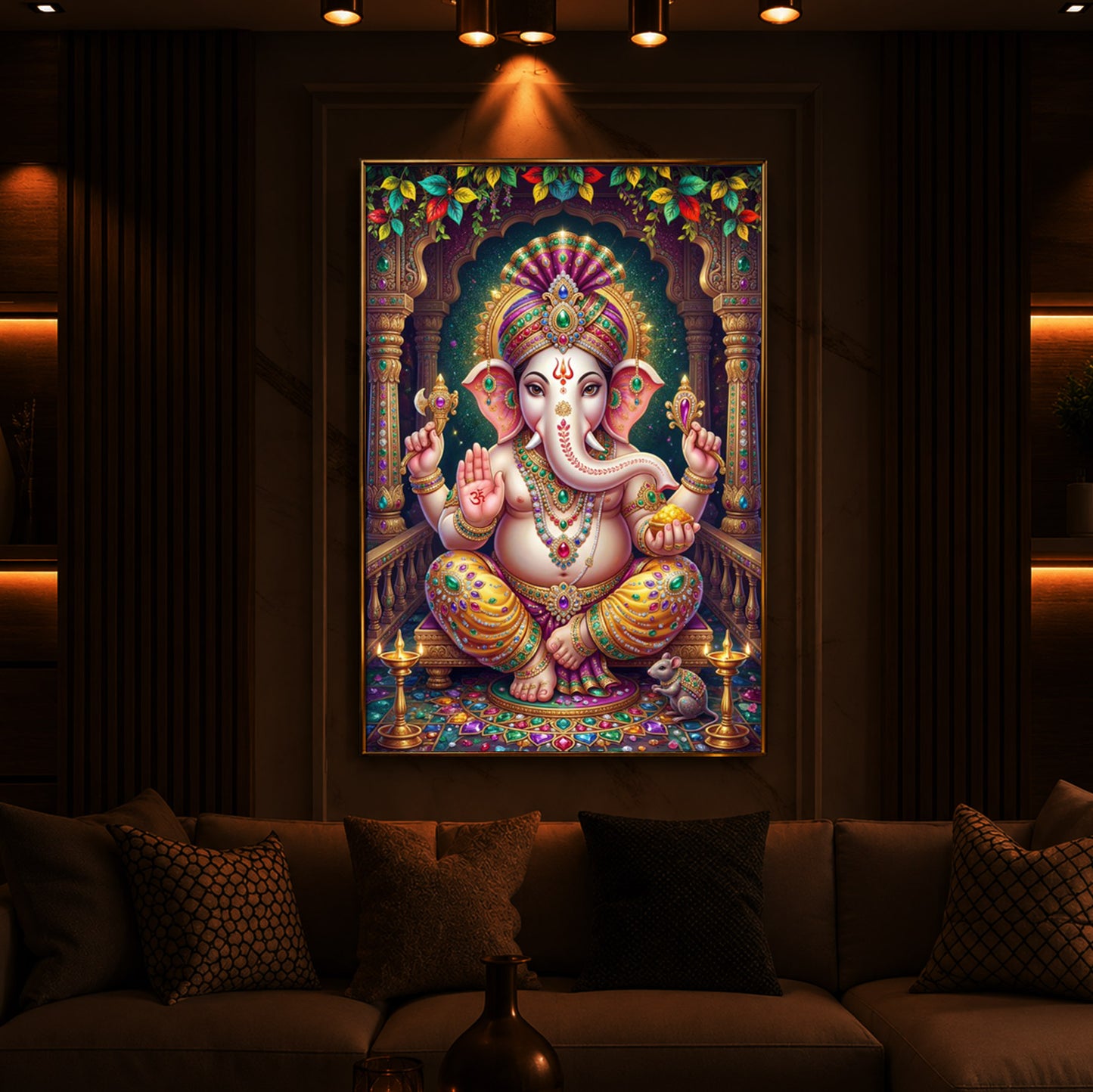 Lord Ganesha Modern Luxury Backlight Vertical Wall Art
