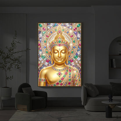Exquisite Golden Buddha Modern Luxury Backlight Vertical Wall Art