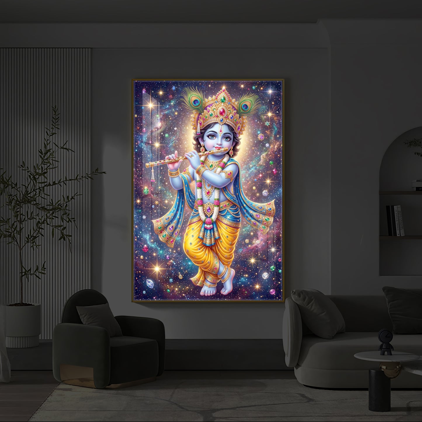 Bal Shree Krishna Modern Luxury Backlight Vertical Wall Art