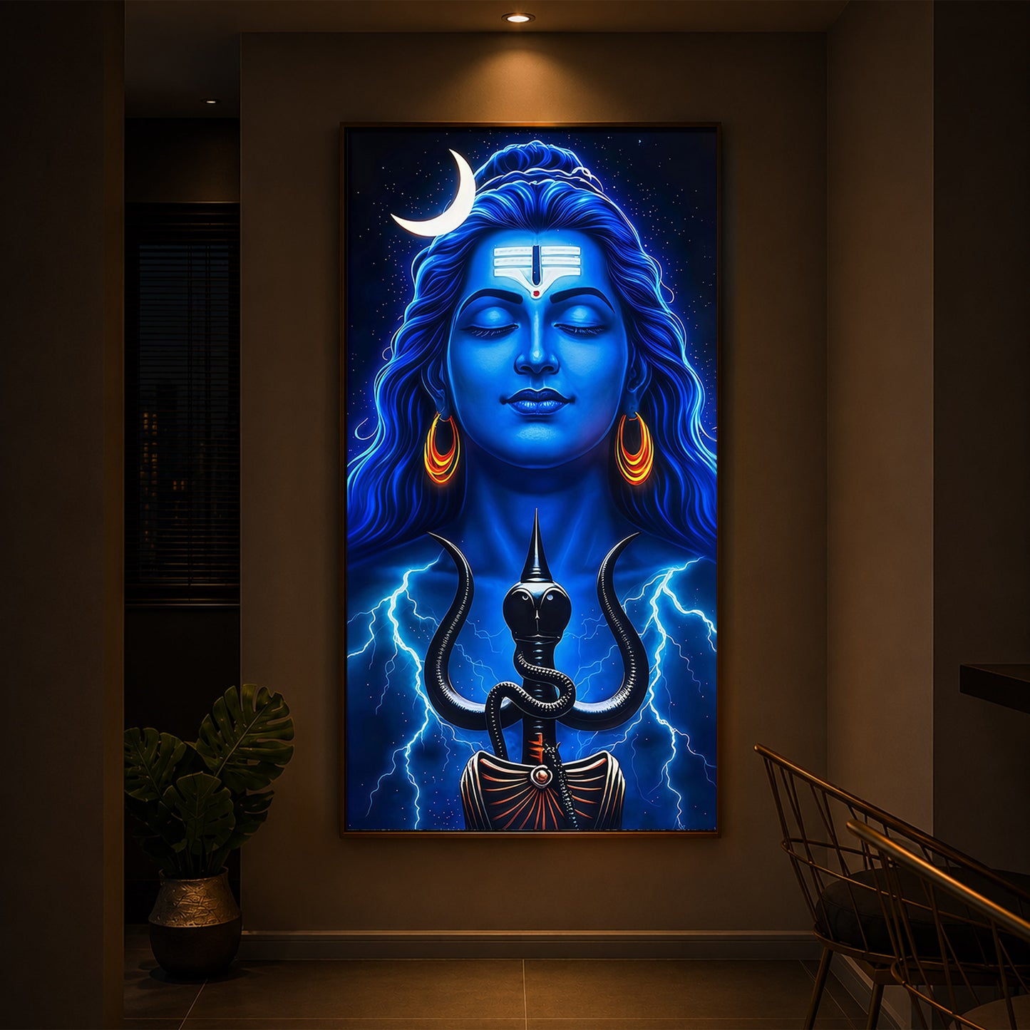 Lord Shiva Trishul Modern Luxury Backlight Vertical Wall Art