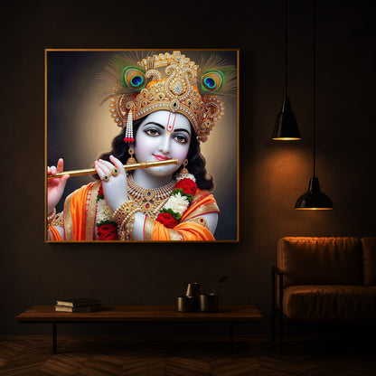 Divine Shree Krishna Modern Luxury Backlight Square Wall Art