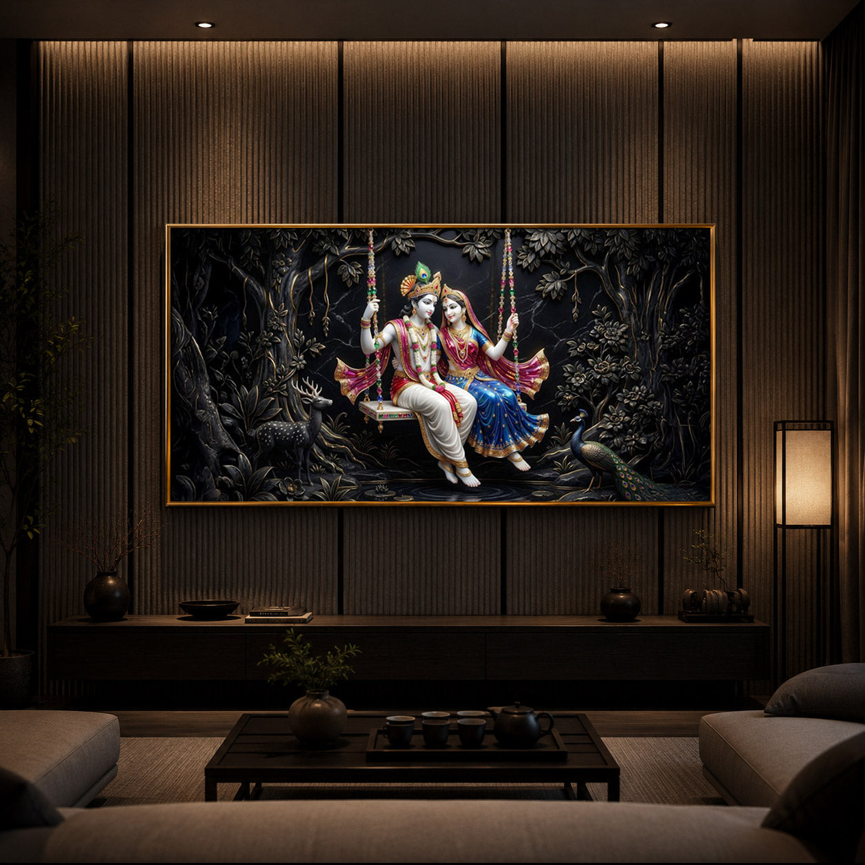 Radha Krishna Swing Modern Luxury Backlight Horizontal Wall Art