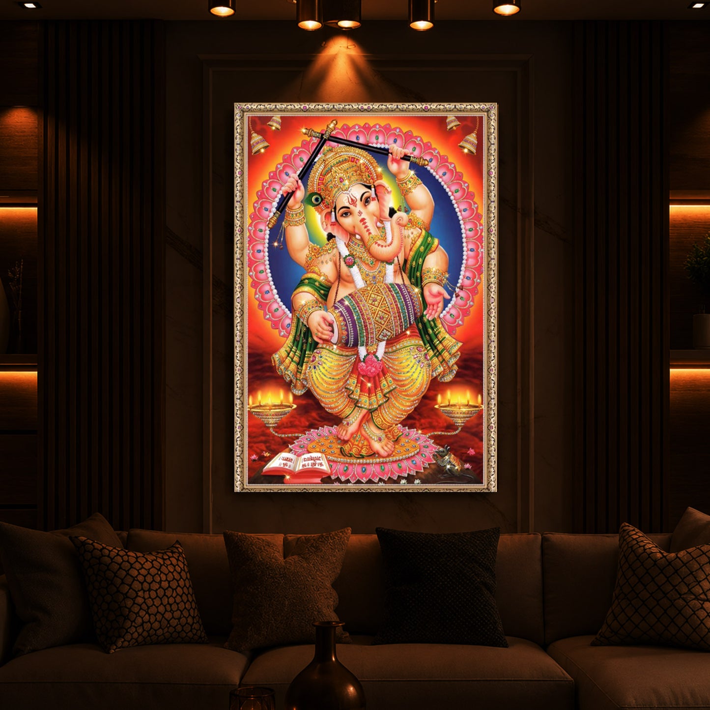 Hindu Bhagwan Ganesh Ji Modern Luxury Backlight Vertical Wall Art