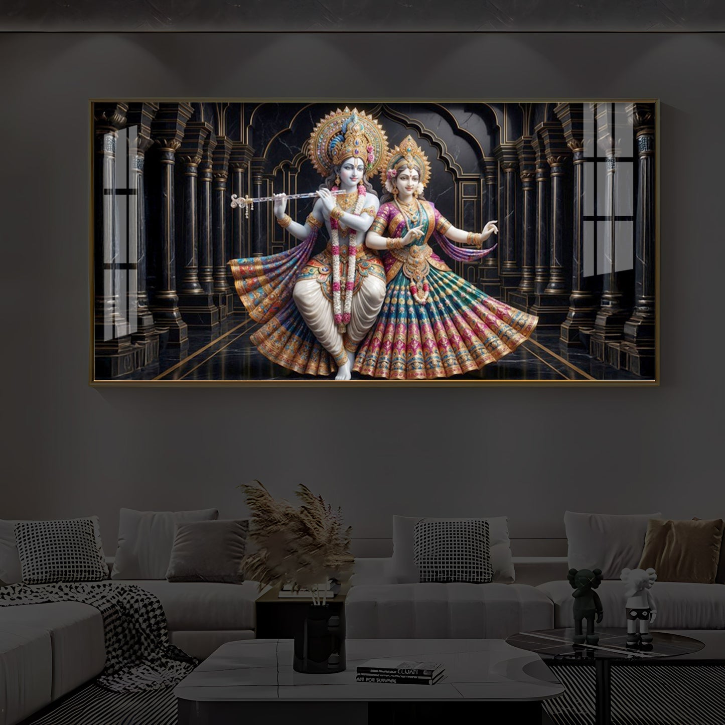 Hindu Seities Radha & Krishna Modern Luxury Backlight Horizontal Wall Art