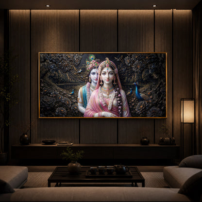 Blissful Radha Krishna Modern Luxury Backlight Horizontal Wall Art