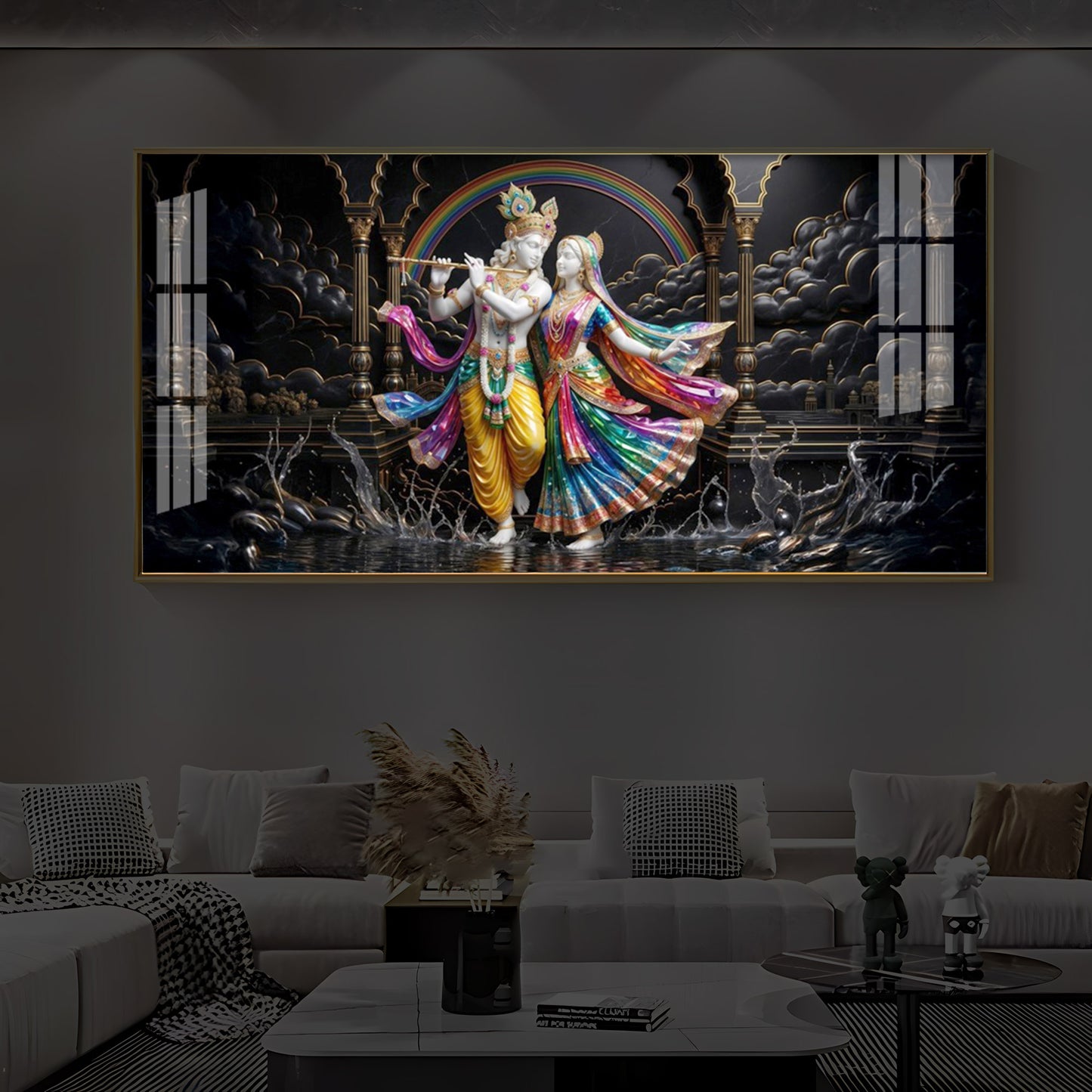 Eternal Radha & Krishna Modern Luxury Backlight Horizontal Wall Art
