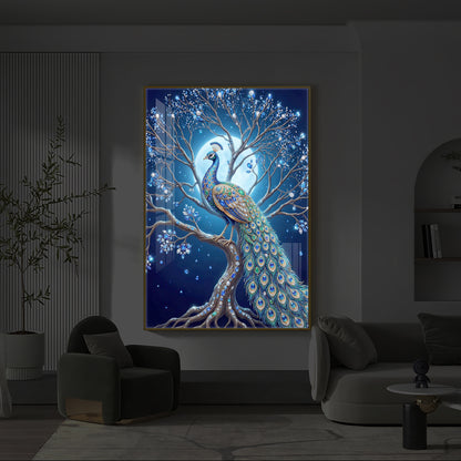 Blue Peacock Modern Luxury Backlight Vertical Wall Art