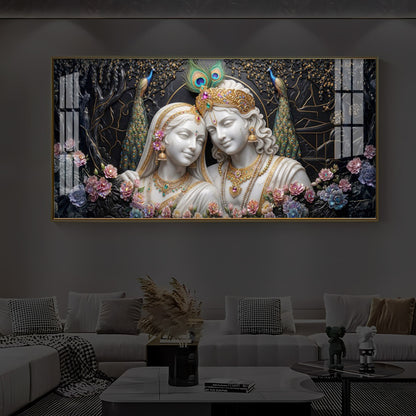 Beautiful Radha Krishna Modern Luxury Backlight Horizontal Wall Art