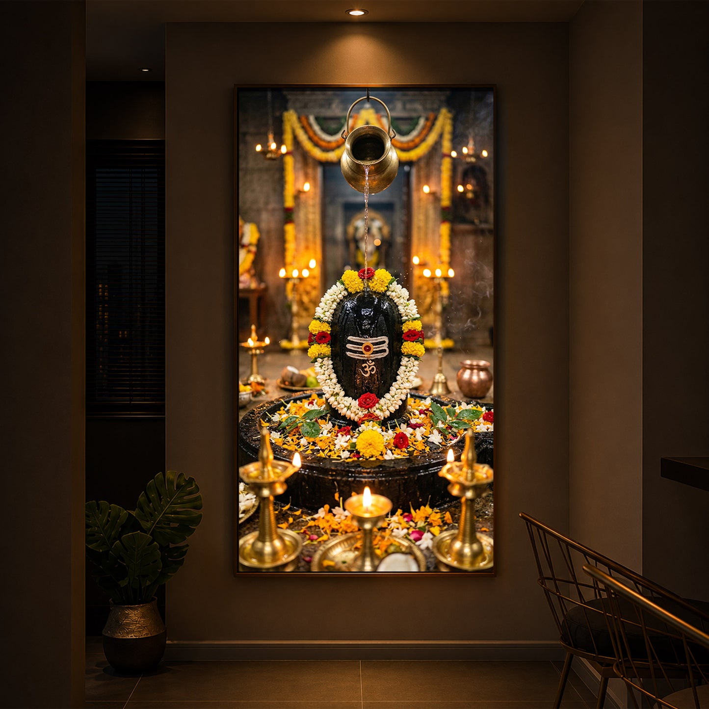 Somnath Jyotirlinga Modern Luxury Backlight Vertical Wall Art
