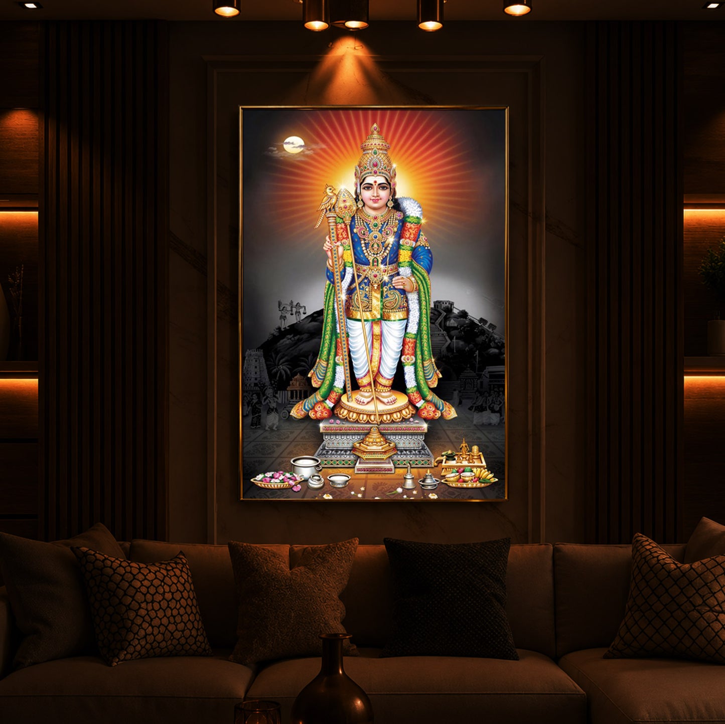 Lord Kartikeyan Modern Luxury Backlight Vertical Wall Art