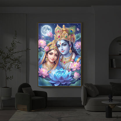 Radha Krishna Divine Togetherness Modern Luxury Backlight Vertical Wall Art