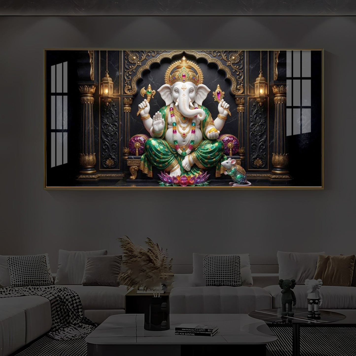 Majestic Lord Ganesha Luxury Backlight Horizontal Wall Art