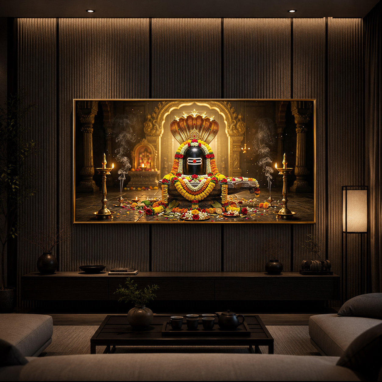 Mahadeva Shivling Modern Luxury Backlight Horizontal Wall Art