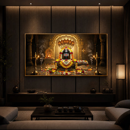 Mahadeva Shivling Modern Luxury Backlight Horizontal Wall Art