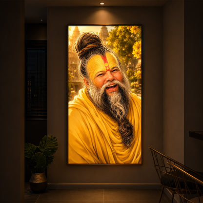 Shri Premanand Ji Maharaj Modern Luxury Backlight Vertical Wall Art