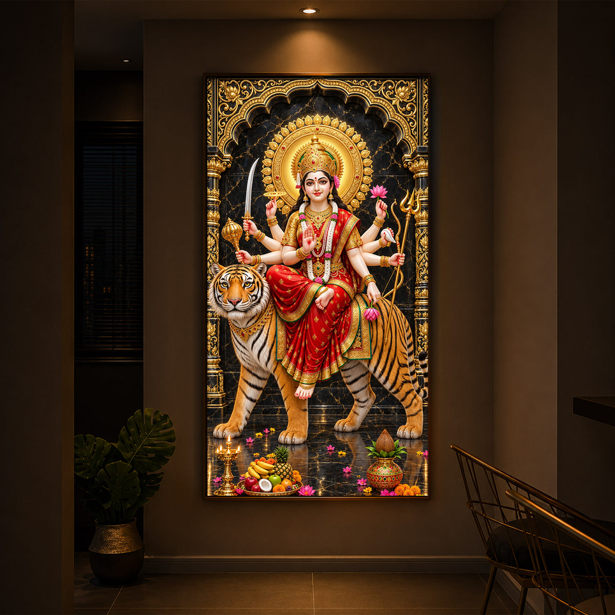 Goddess Ashtabhuja Durga Modern Luxury Backlight Vertical Wall Art