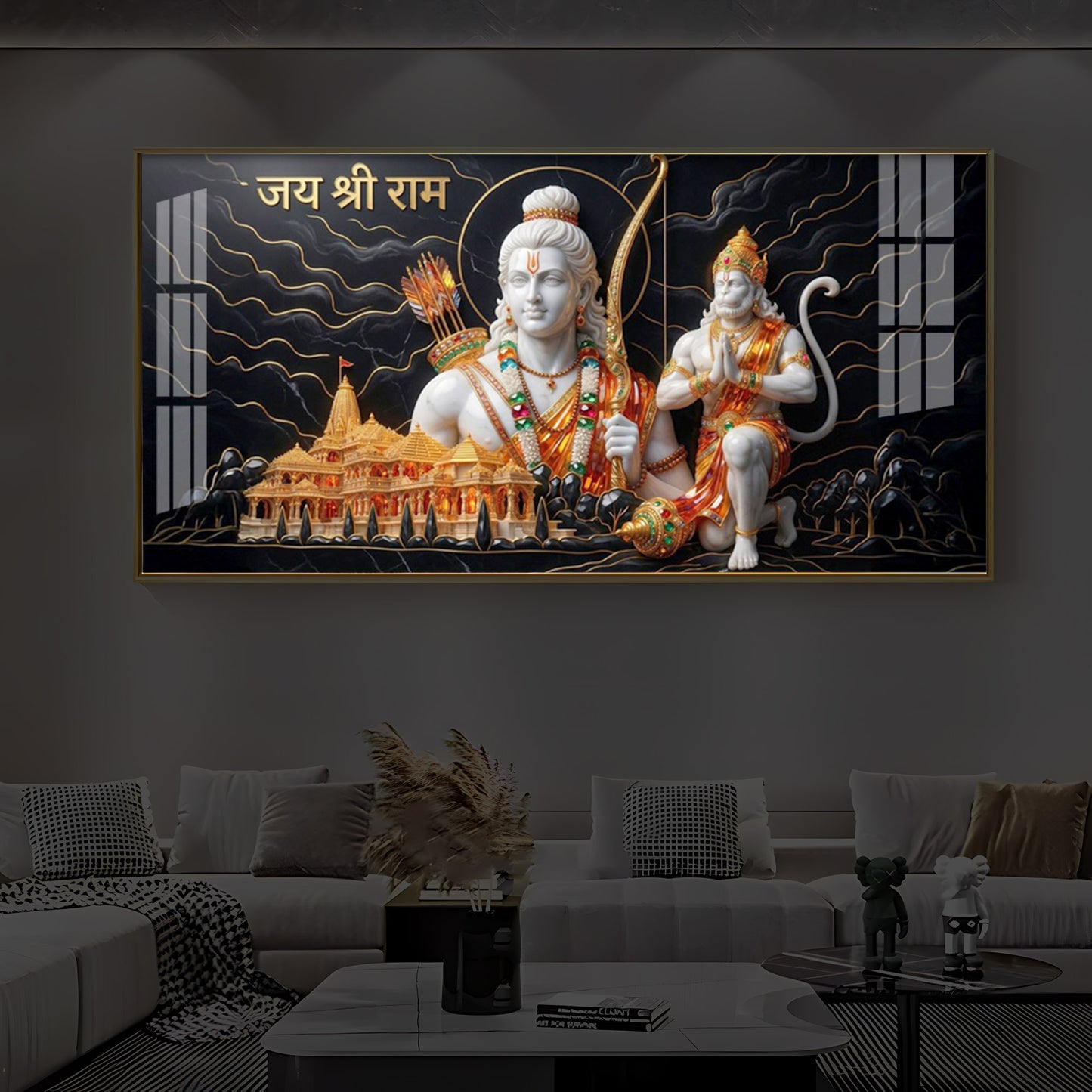 Lord Ram With Lord Hanuman Modern Luxury Backlight Horizontal Wall Art