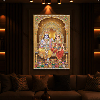 Lord Rama and Goddess Sita Modern Luxury Backlight Vertical Wall Art