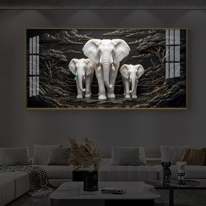 White Elephant Family Modern Luxury Backlight Horizontal Wall Art
