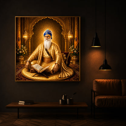 Guru Nanak Dev Ji In Golden Attire Modern Luxury Backlight Square Wall Art