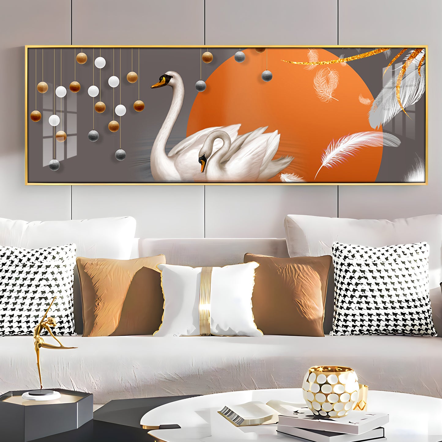 Graceful Couple Swan Premium Acrylic Horizontal Wall Art