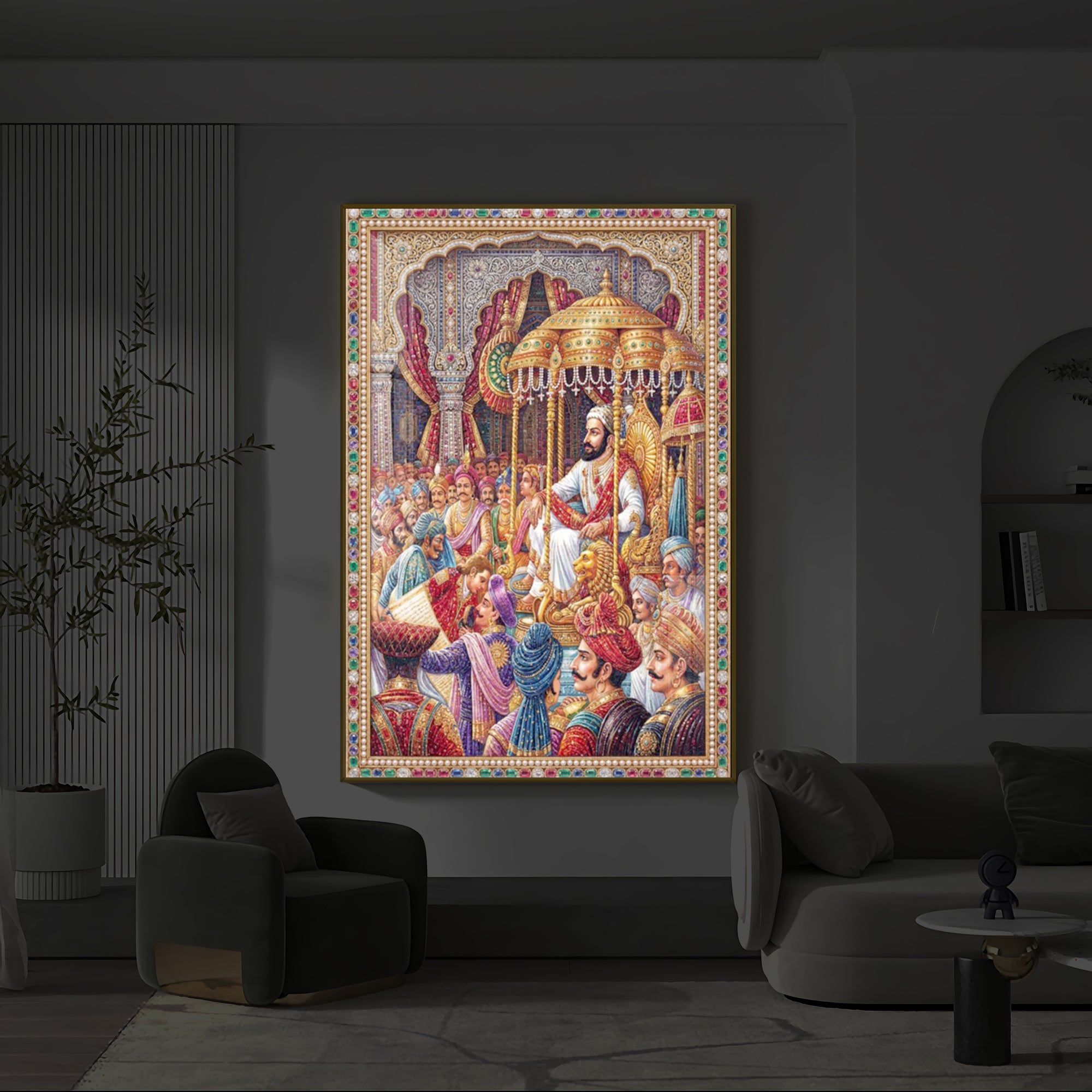 Darbar of Chhatrapati Shivaji Maharaj Modern Luxury Backlight Vertical Wall Art