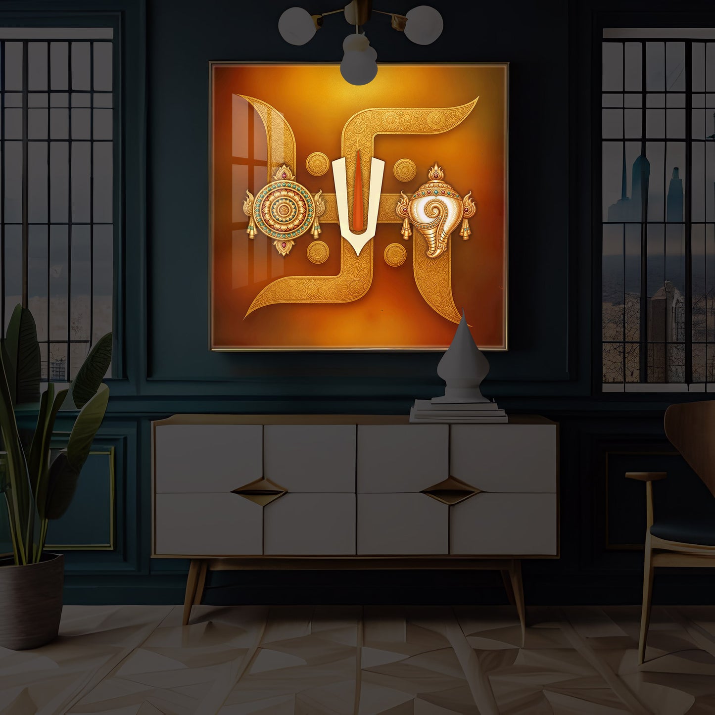 Hindu Symbols of Swastik Modern Luxury Backlight Square Wall Art