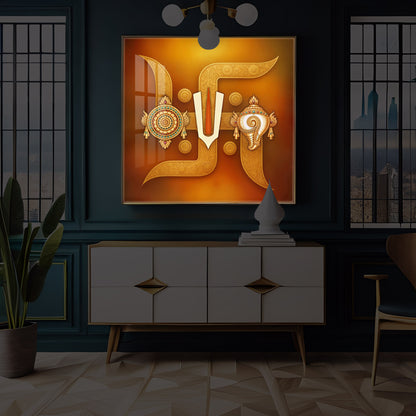 Hindu Symbols of Swastik Modern Luxury Backlight Square Wall Art