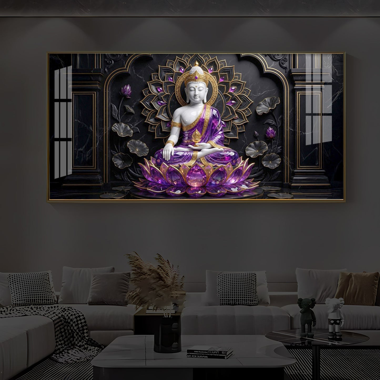 Buddha In Purple Robes Modern Luxury Backlight Horizontal Wall Art