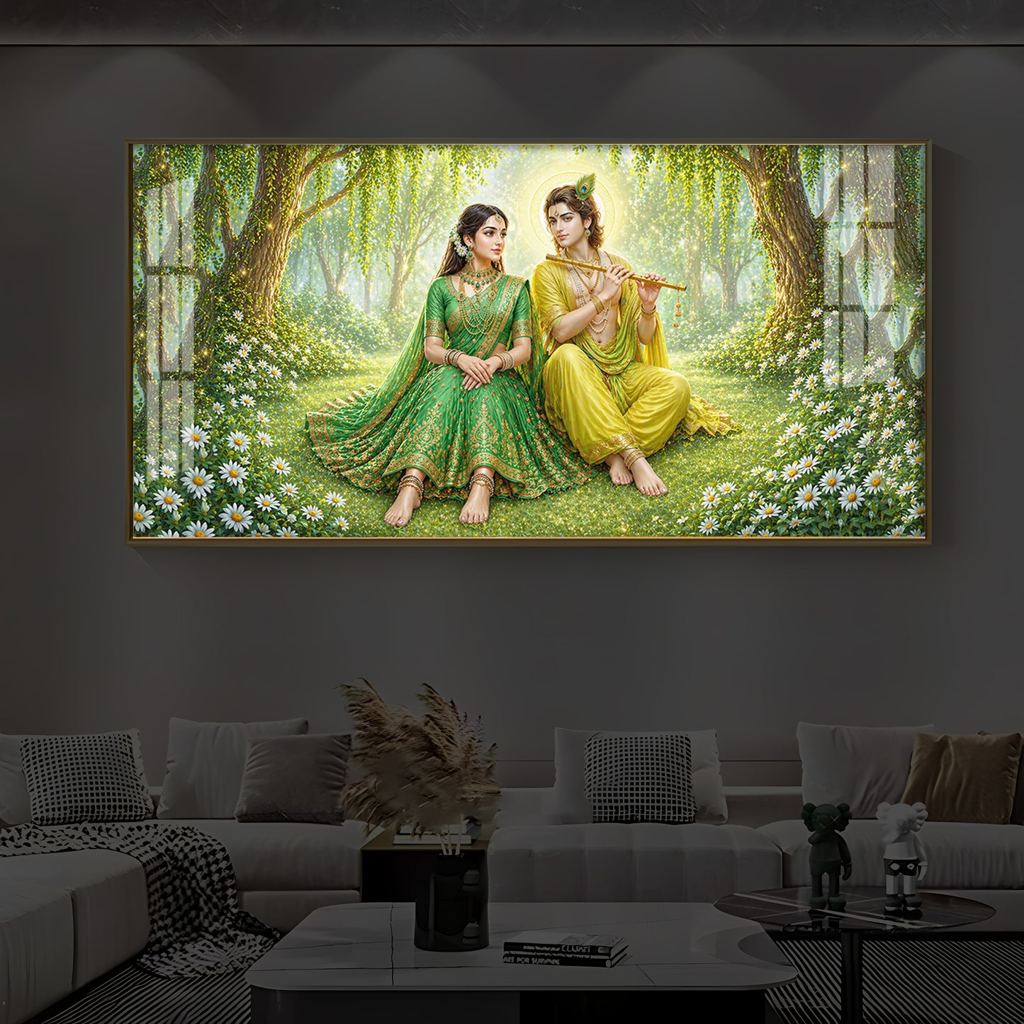Divine Love Radhe Krishna Modern Luxury Backlight Horizontal Wall Art