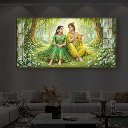 Divine Love Radhe Krishna Modern Luxury Backlight Horizontal Wall Art