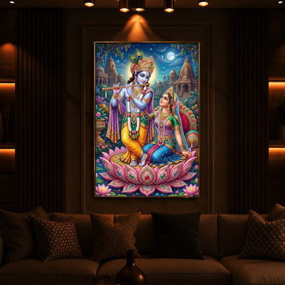Goddess Radha and God Krishna Modern Luxury Backlight Vertical Wall Art