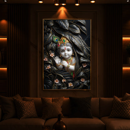 Baby Krishna Modern Luxury Backlight Vertical Wall Art